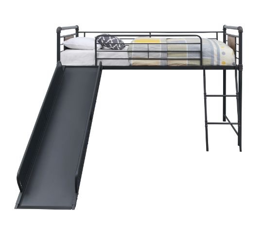 Cama alta doble de madera maciza Cordelia con tobogán