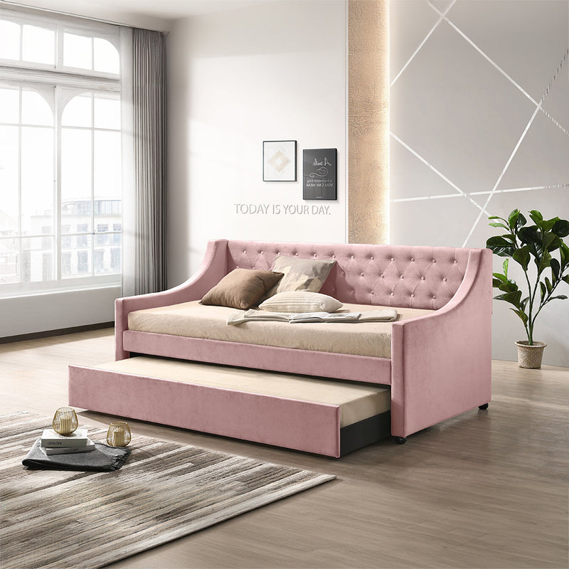Lianna Daybed W/Trundle (Twin) - Pink Velvet