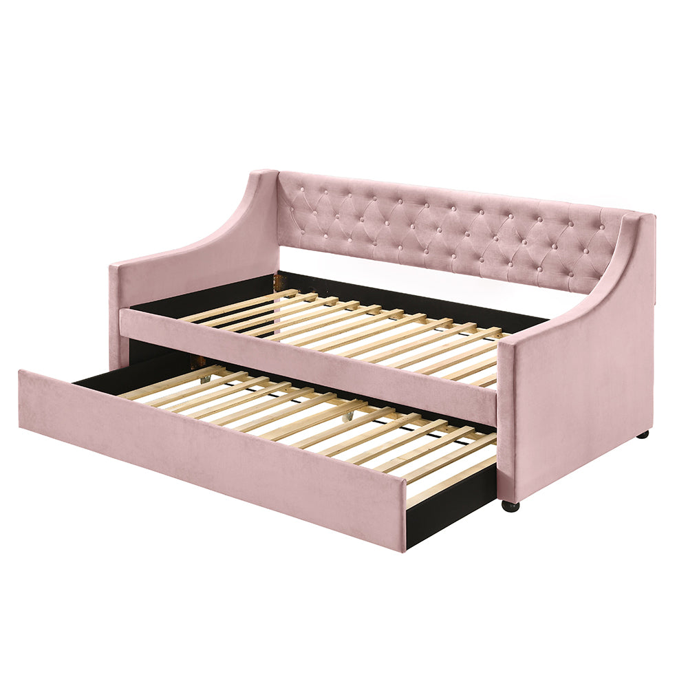 Lianna Daybed W/Trundle (Twin) - Pink Velvet