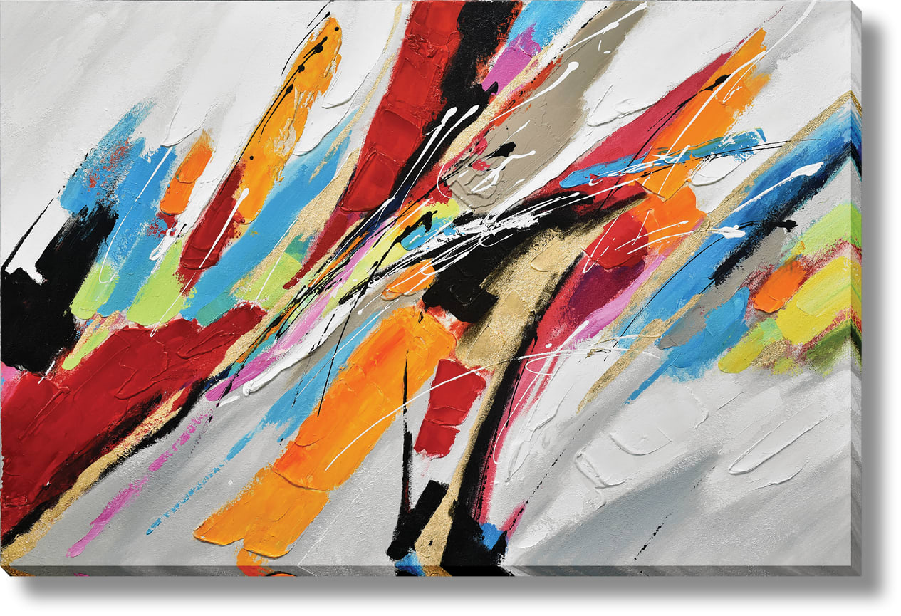 ''Color Surge Abstract Expression'' Hand-painted Wrapped Canvas