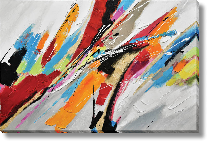 ''Color Surge Abstract Expression'' Hand-painted Wrapped Canvas