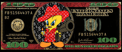 ''Playful Cartoon & Currency Canvas Art'' Hand-painted Gloss Canvas