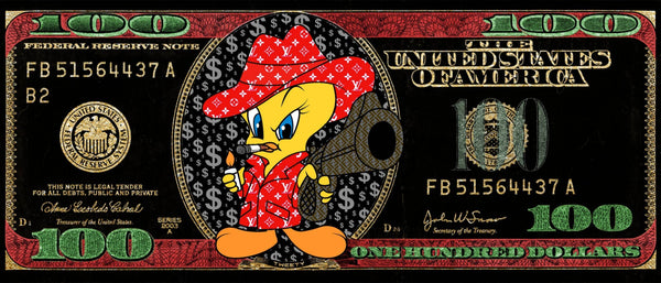 ''Playful Cartoon & Currency Canvas Art'' Hand-painted Gloss Canvas