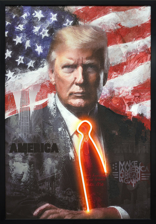 ''Neon Trump Tie '' Hand-painted LED in Frame