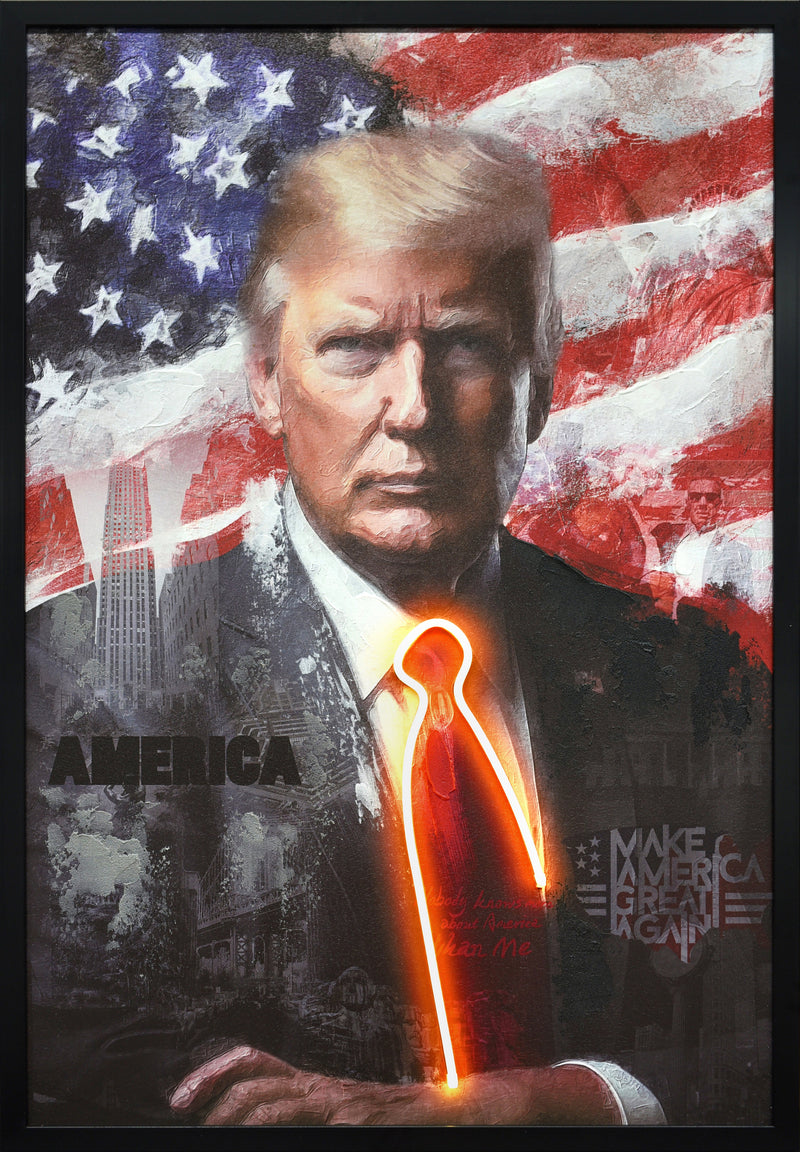 ''Neon Trump Tie '' Hand-painted LED in Frame