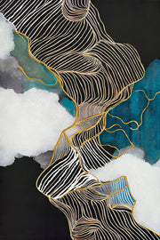 ''Golden Currents Abstract Flow'' Hand-painted Wrapped Canvas