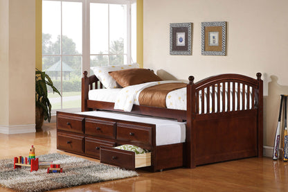 Cama Norwood de 3 cajones con cama nido Captains en castaño