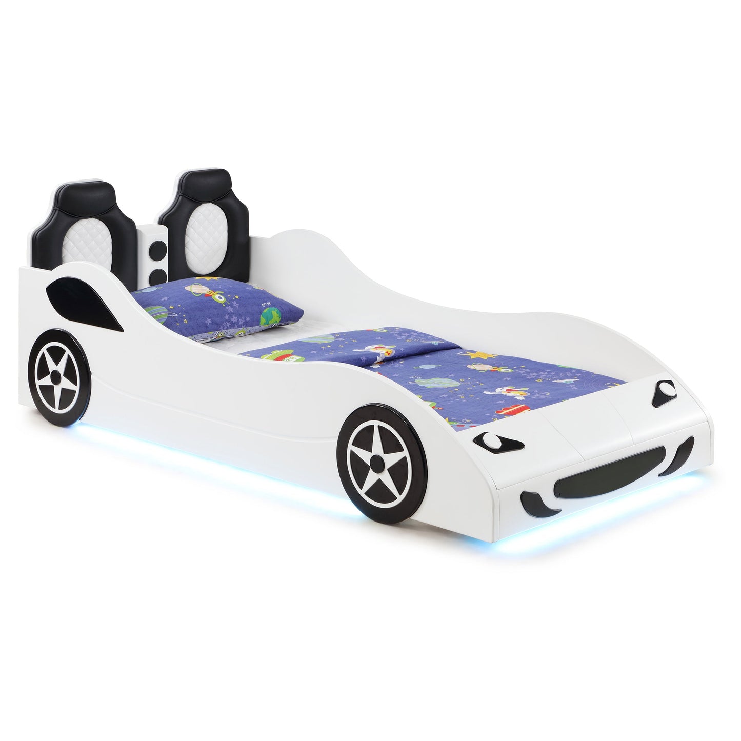 Cruiser Wood LED Race Car Bed and 7-inch Mattress Blue