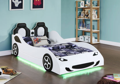 Cruiser Wood LED Race Car Bed and 7-inch Mattress Blue