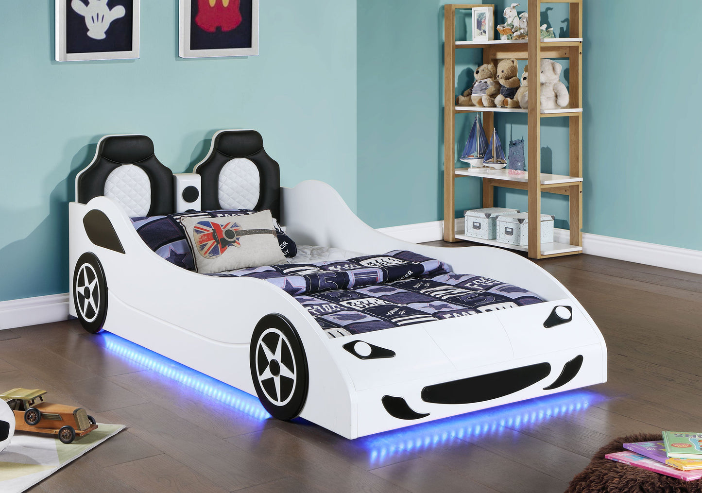 Cruiser Wood LED Race Car Bed Blue