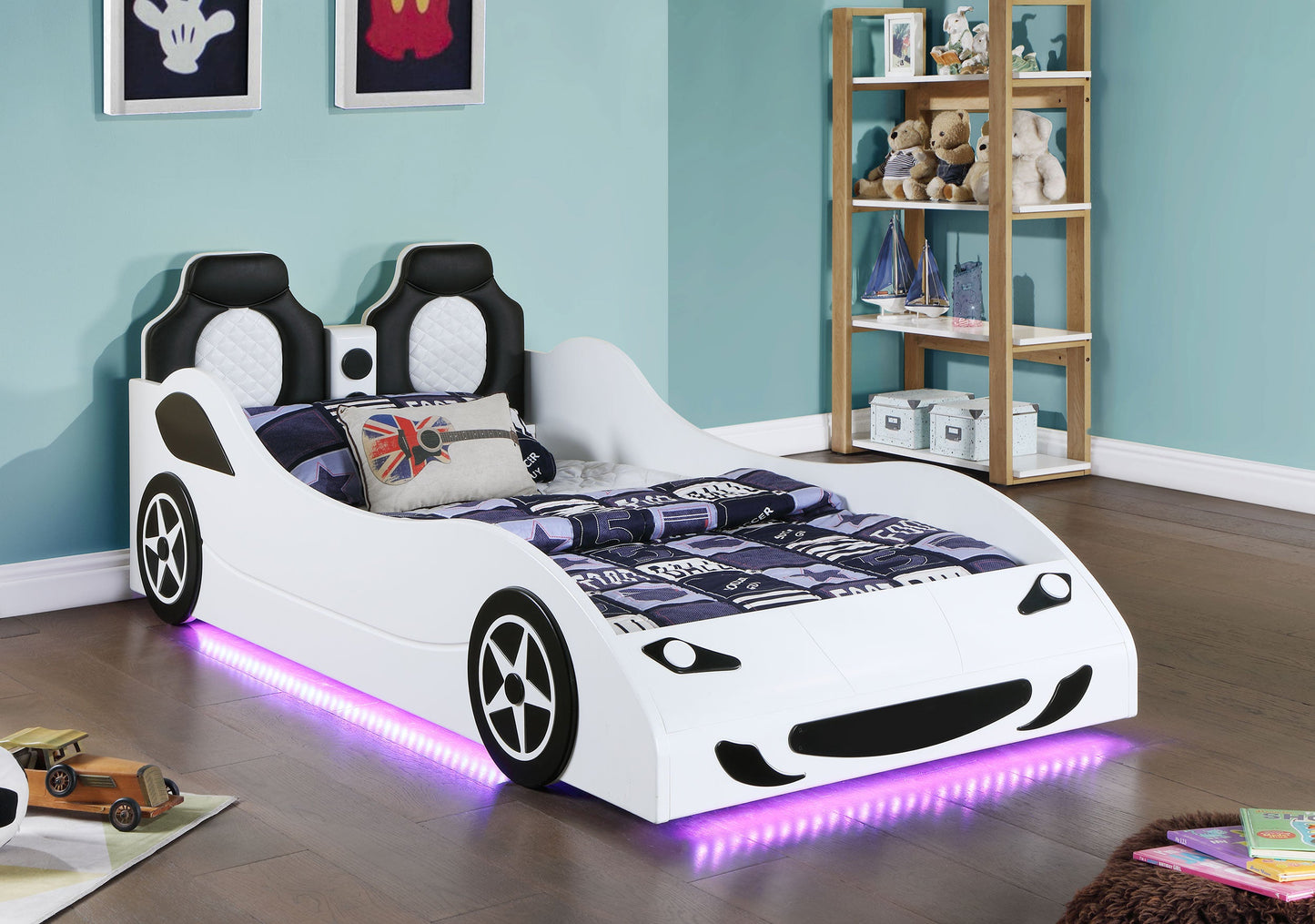 Cruiser Wood LED Race Car Bed Blue