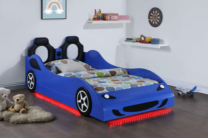Cruiser Wood LED Race Car Bed and 7-inch Mattress Blue