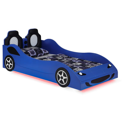 Cruiser Wood LED Race Car Bed and 7-inch Mattress Blue