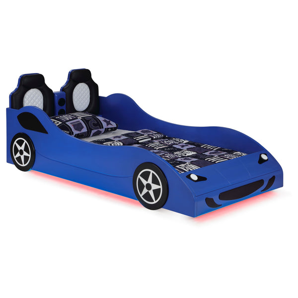 Cruiser Wood LED Race Car Bed and 7-inch Mattress Blue