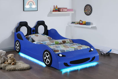 Cruiser Wood LED Race Car Bed and 7-inch Mattress Blue