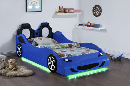 Cruiser Wood LED Race Car Bed and 7-inch Mattress Blue