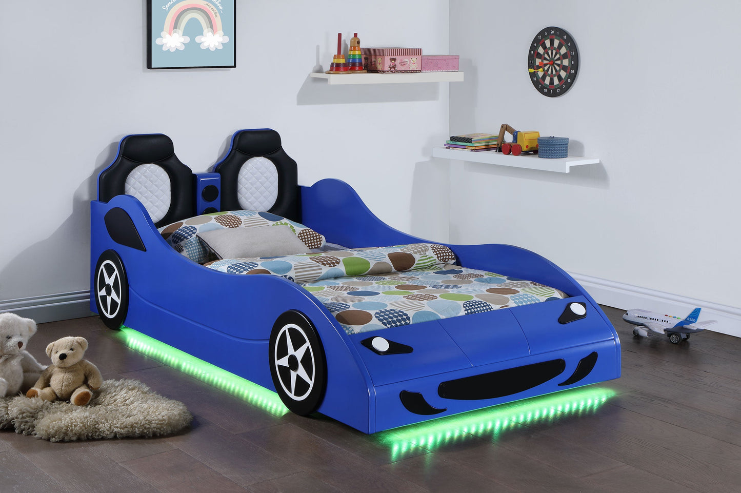 Cruiser Wood LED Race Car Bed Blue