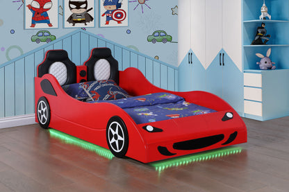 Cruiser Wood LED Race Car Bed and 7-inch Mattress Blue