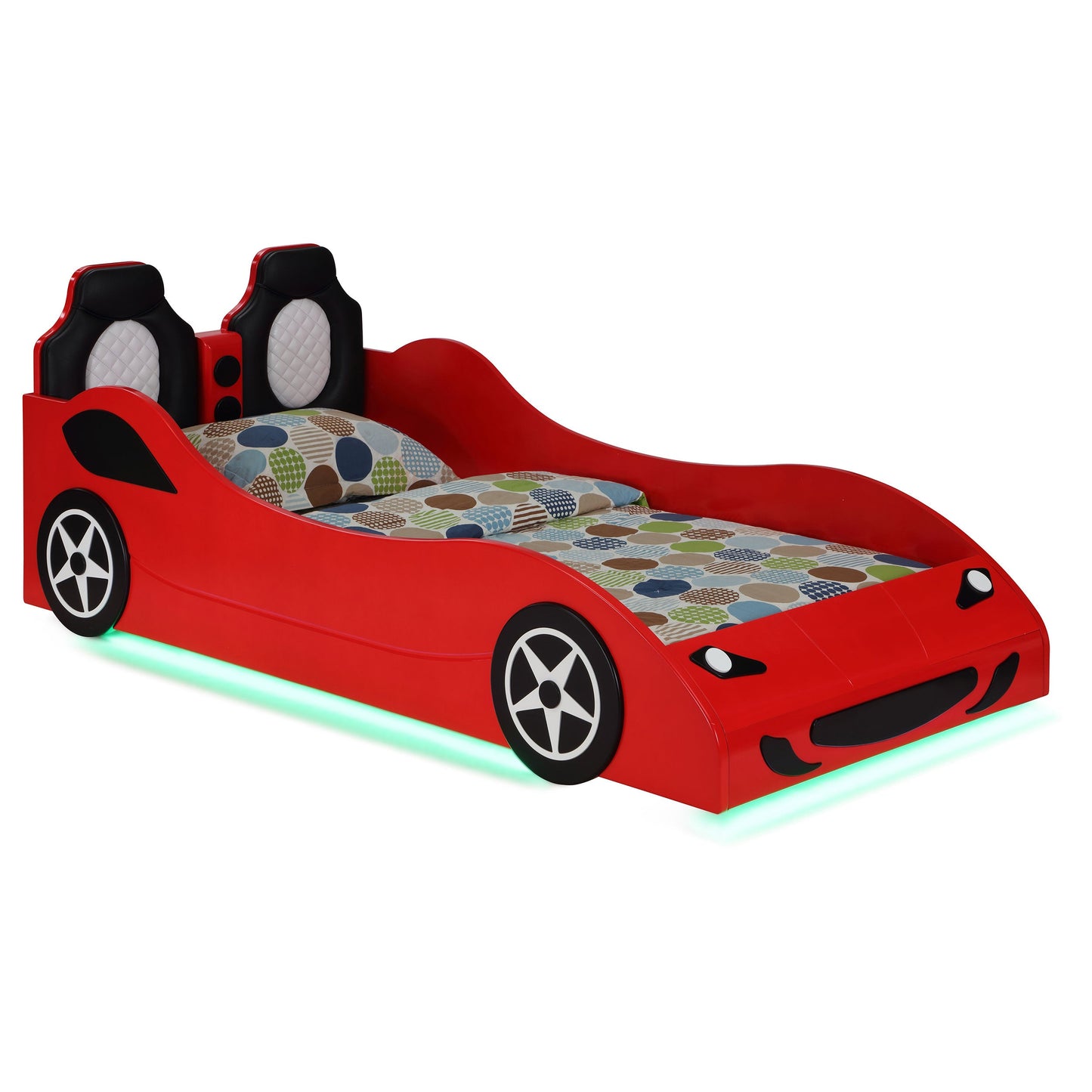 Cruiser Wood LED Race Car Bed and 7-inch Mattress Blue
