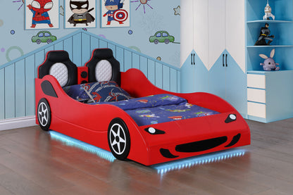 Cruiser Wood LED Race Car Bed and 7-inch Mattress Blue