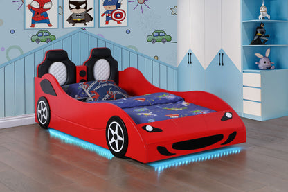 Cruiser Wood LED Race Car Bed and 7-inch Mattress Blue