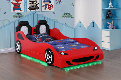 Cruiser Wood LED Race Car Bed and 7-inch Mattress Blue