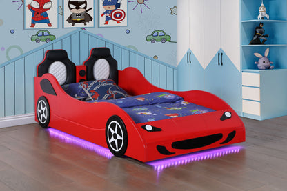 Cruiser Wood LED Race Car Bed and 7-inch Mattress Blue