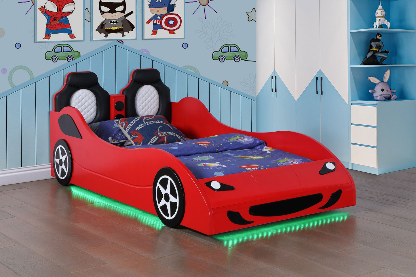 Cruiser Wood LED Race Car Bed Blue