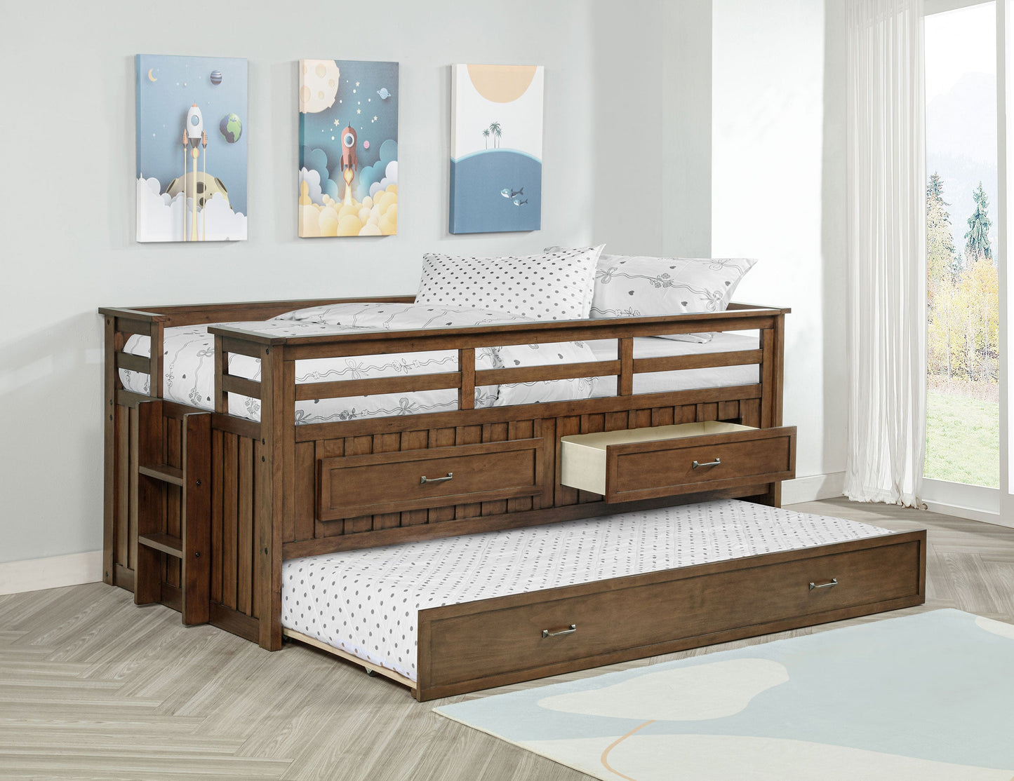 Carlsbad Wood Captains Bed With Trundle Medium Brown