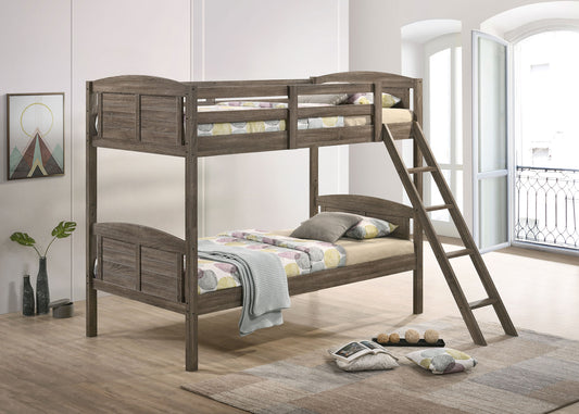 Flynn Wood  Bunk Bed with Mattress Weathered Brown