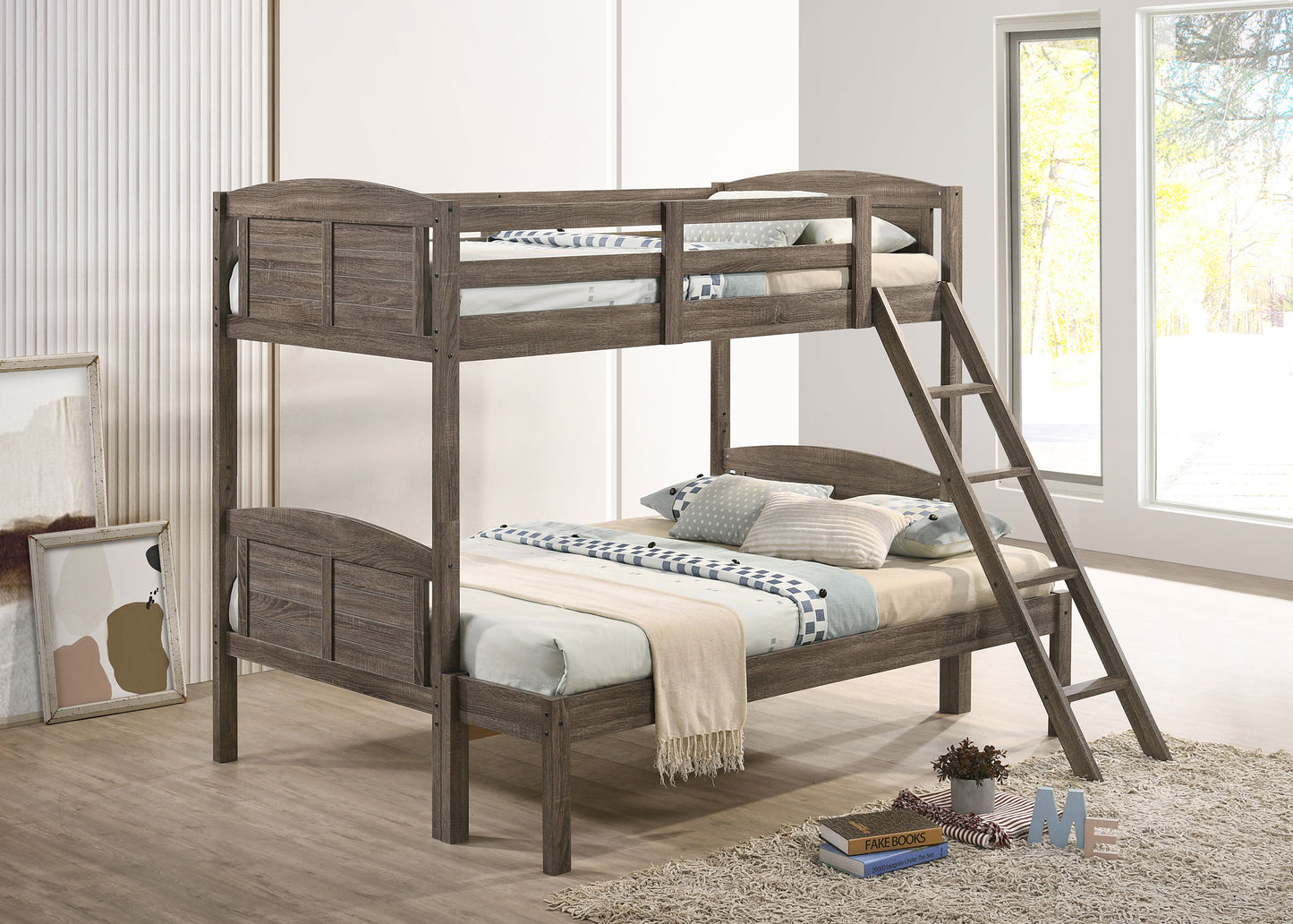 Flynn Wood  Bunk Bed with Mattress Weathered Brown