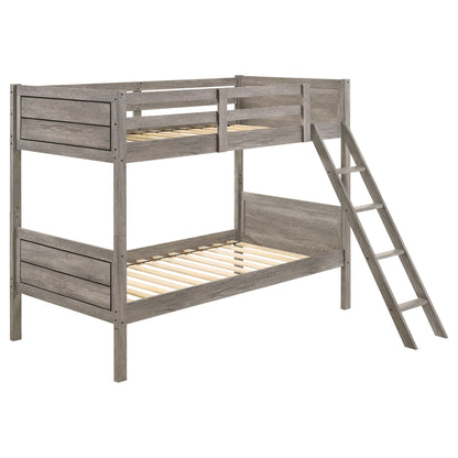Ryder Wood Twin Over Twin Bunk Bed with Mattress Weathered Taupe