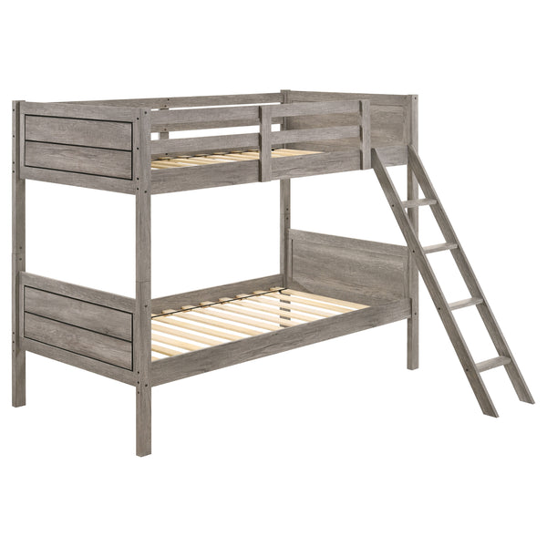 Ryder Wood Twin Over Twin Bunk Bed with Mattress Weathered Taupe