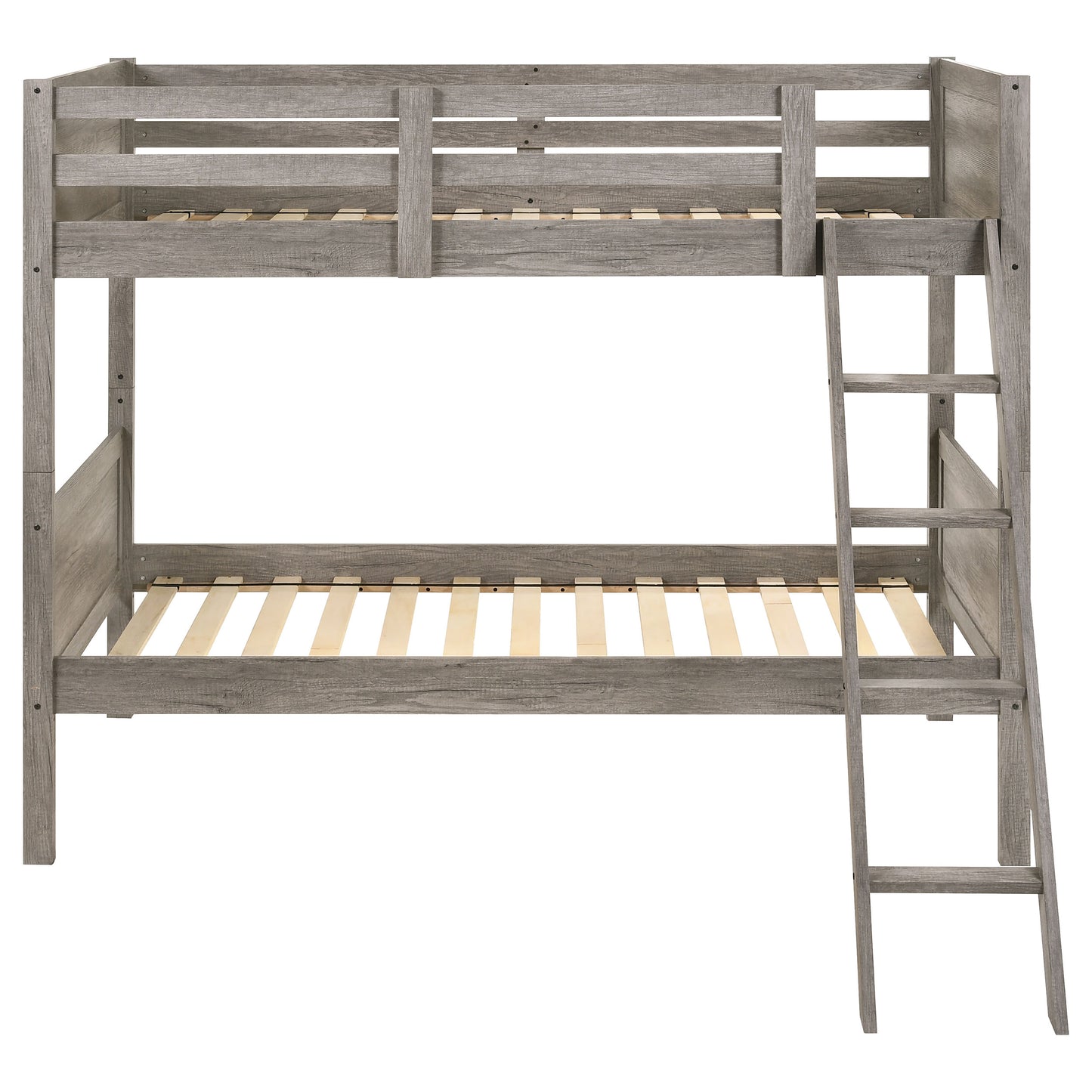Ryder Wood Twin Over Twin Bunk Bed with Mattress Weathered Taupe