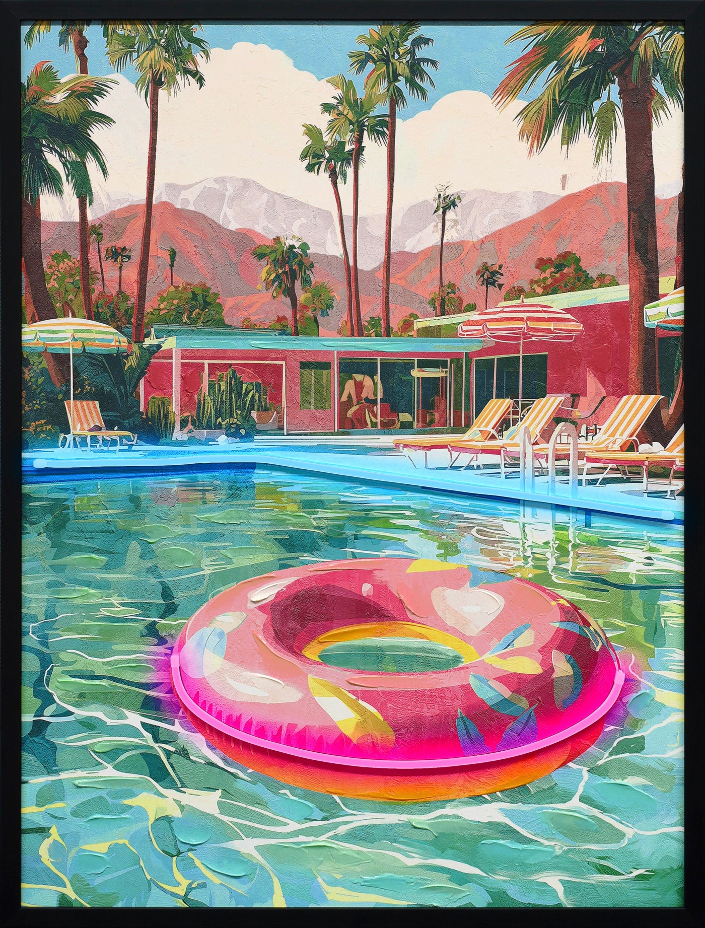 Poolside Escape Hand-Embellished LED Canvas in Frame