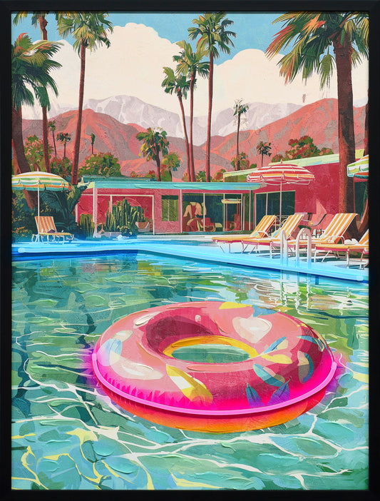 Poolside Escape Hand-Embellished LED Canvas in Frame