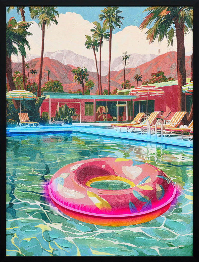 Poolside Escape Hand-Embellished LED Canvas in Frame