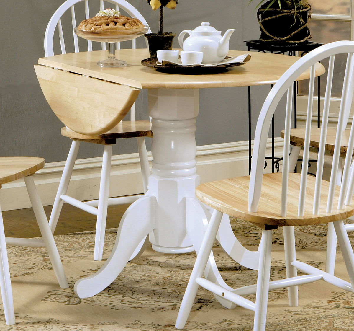 Mesa de comedor extensible Allison redonda de 40 pulgadas con hojas abatibles, color blanco