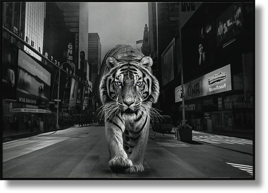 ''Urban Jungle: Majestic Tiger in Times Square'' Gloss Canvas w/ Glitter in Frame