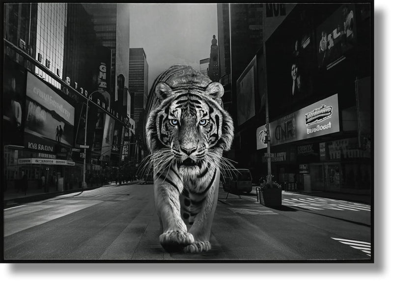 ''Urban Jungle: Majestic Tiger in Times Square'' Gloss Canvas w/ Glitter in Frame