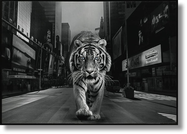 ''Urban Jungle: Majestic Tiger in Times Square'' Gloss Canvas w/ Glitter in Frame
