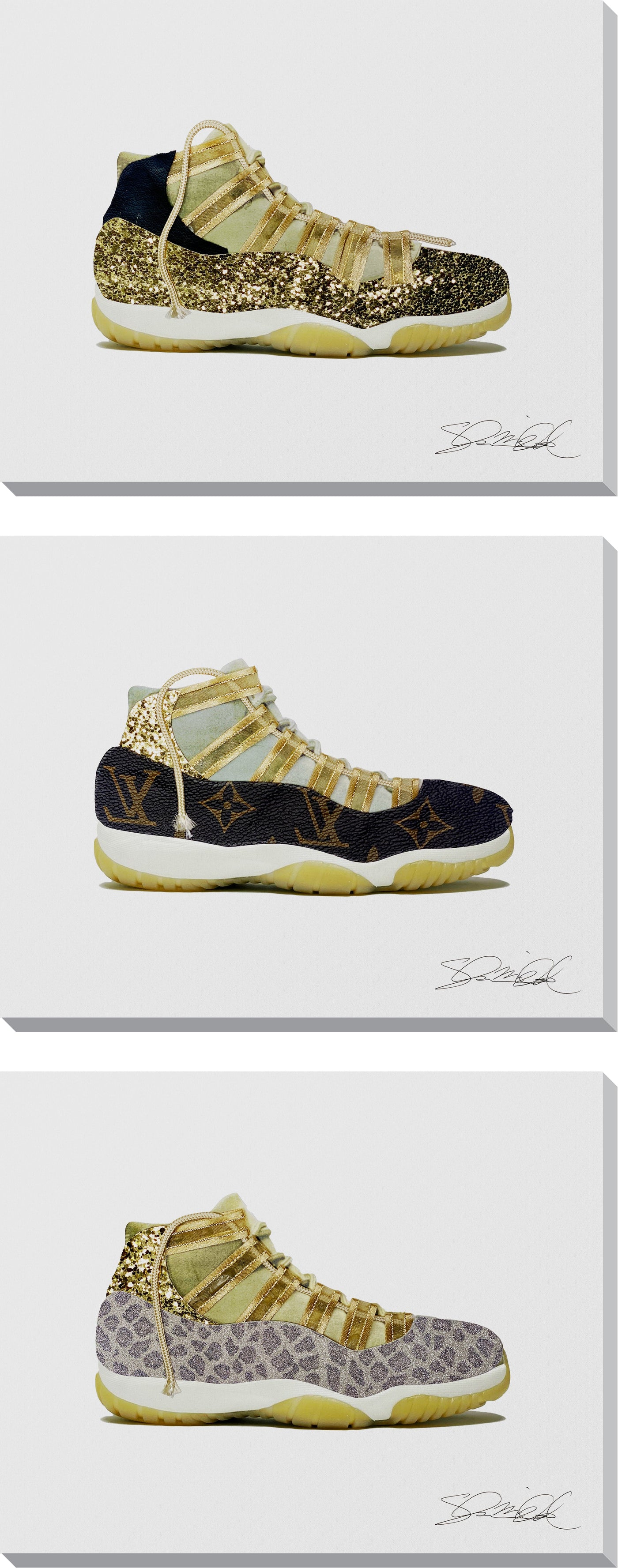 ''Designer Luxe Sneaker Trio'' Hand-painted Wrapped Canvas (set)