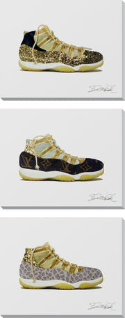 ''Designer Luxe Sneaker Trio'' Hand-painted Wrapped Canvas (set)