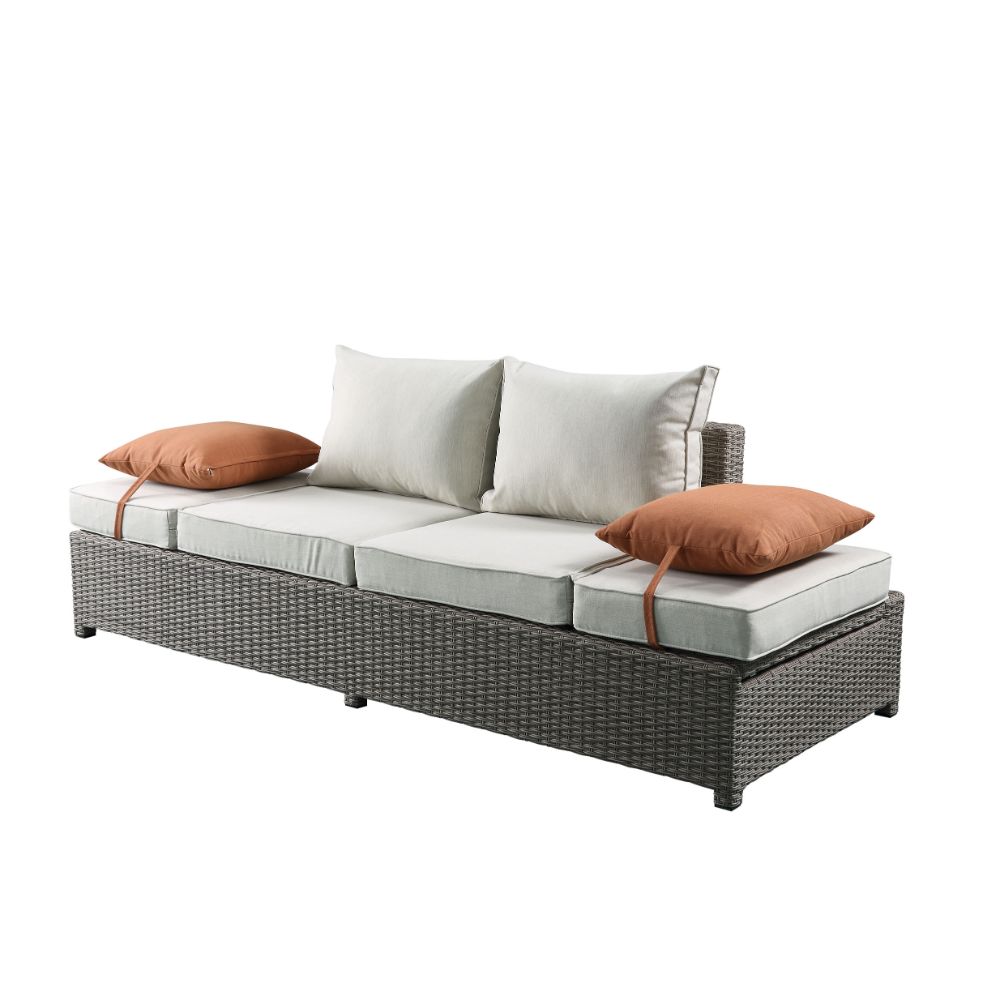 Sofá de patio Salena con 2 almohadas y otomana
