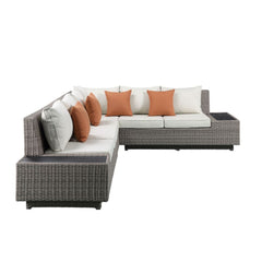 Sofá seccional para patio Salena de 160 cm con 4 cojines y mesa de centro