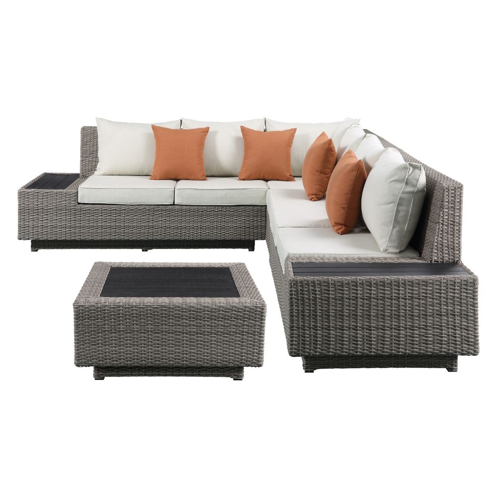 Sofá seccional para patio Salena de 160 cm con 4 cojines y mesa de centro