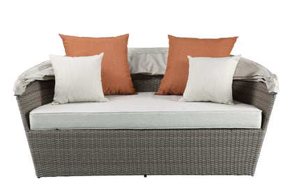 Salena Patio Canopy Sofa With 4 Pillows & Ottoman
