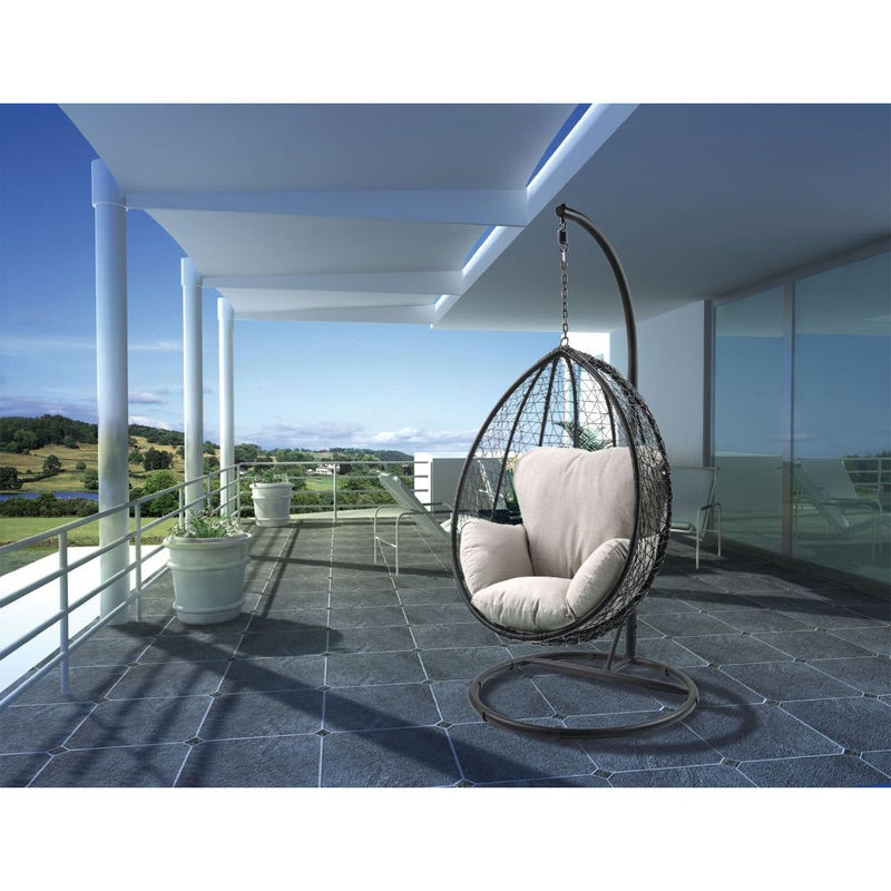 Simona Hanging Chair - Beige Fabric & Black Wicker
