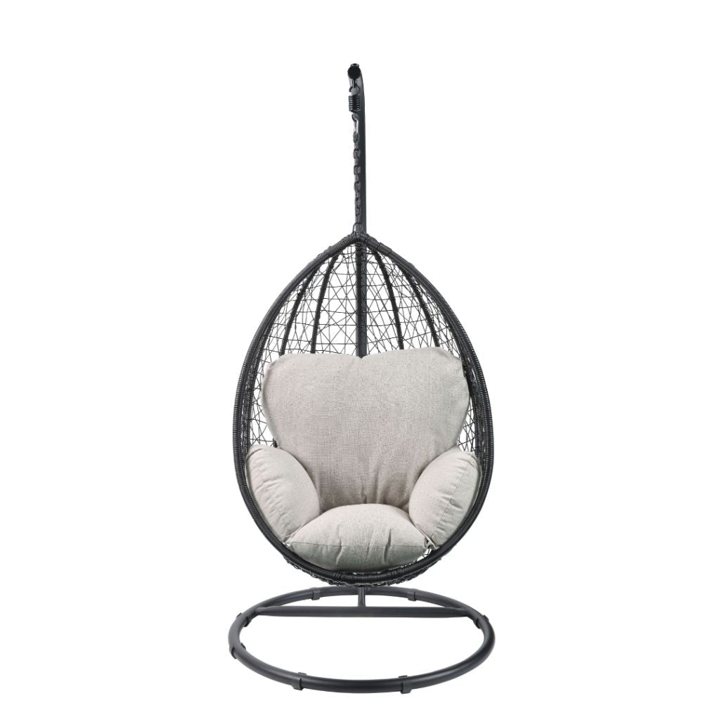 Simona Hanging Chair - Beige Fabric & Black Wicker