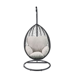 Simona Hanging Chair - Beige Fabric & Black Wicker